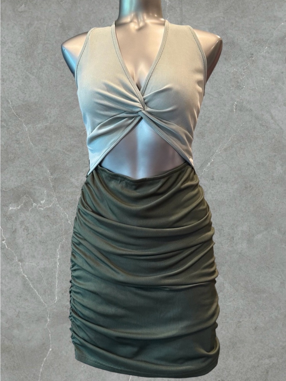 $10 Add-on | Twist-Front Ribbed Cut Out Dress